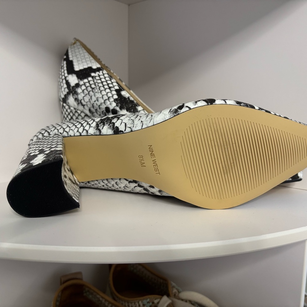 Nine West Black and White Snake Print Heels